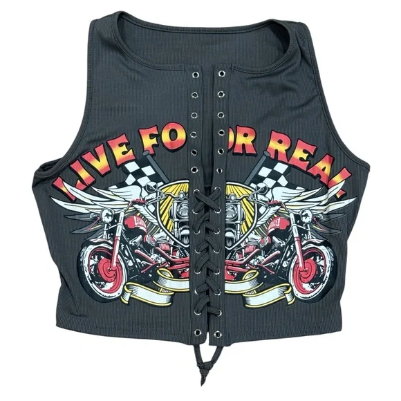 Graphic Lace-Up Crop Top - Picture 3 of 5